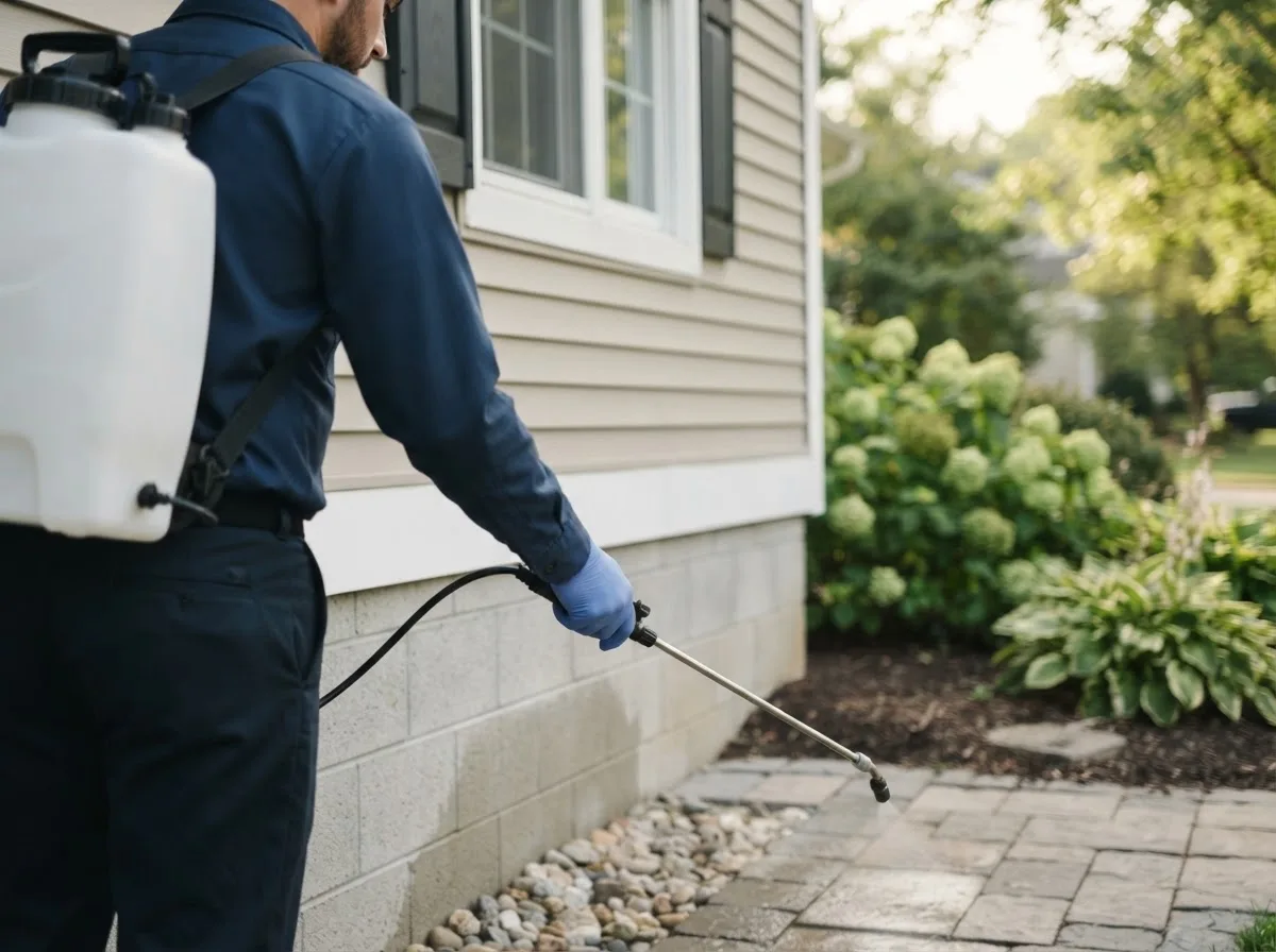 Pest control technician inspecting a home in Lodgepole, SD